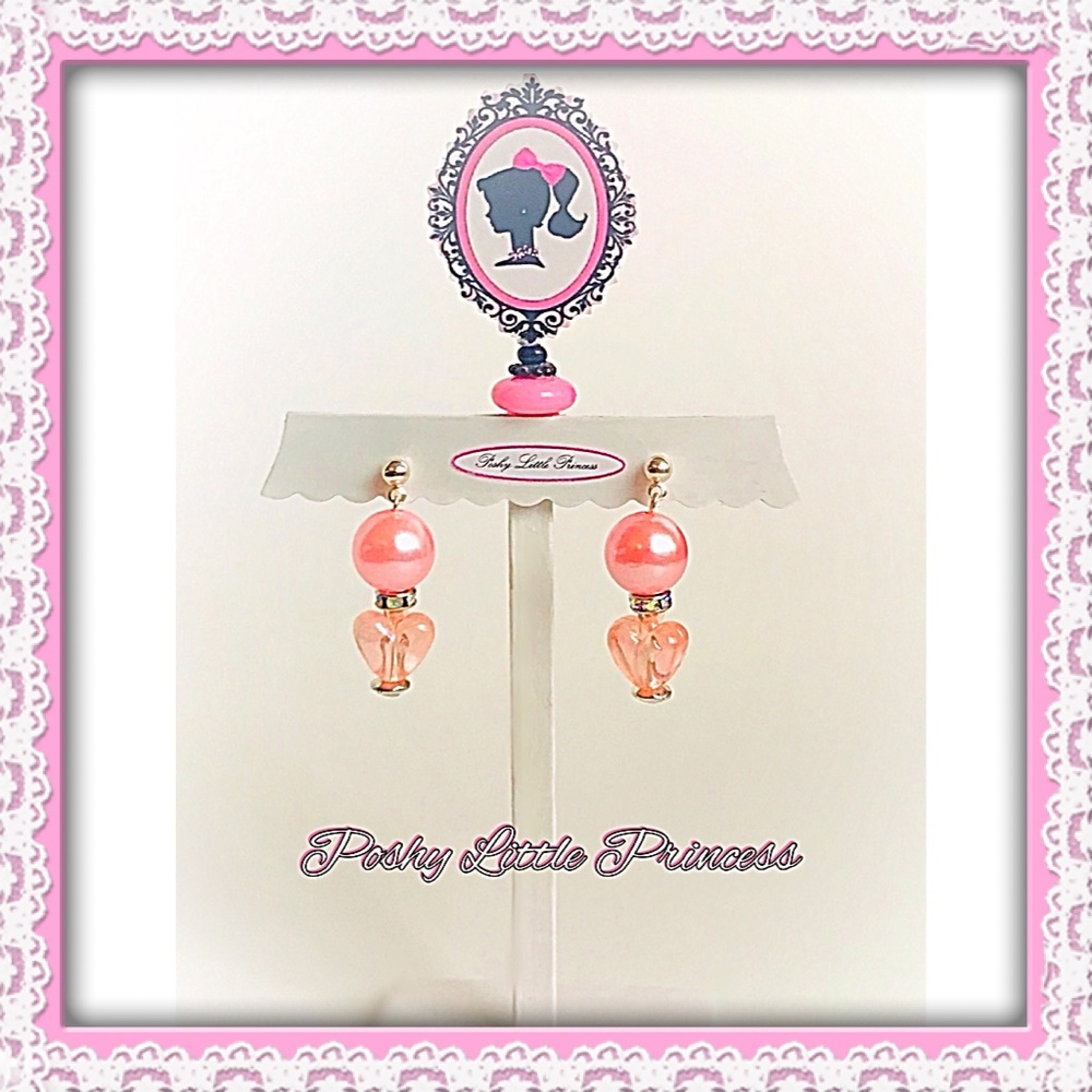 Elegant Flamingo Pink Pearl/Resin Heart Earrings